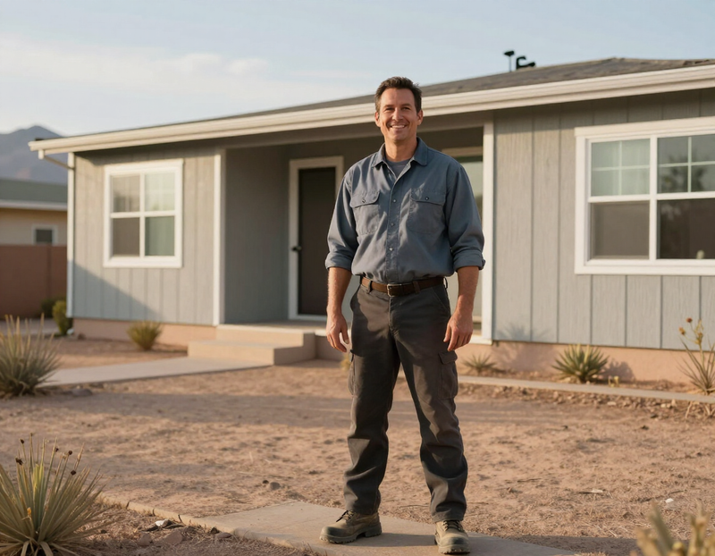 TrueSet Pros owner outside a manufactured home