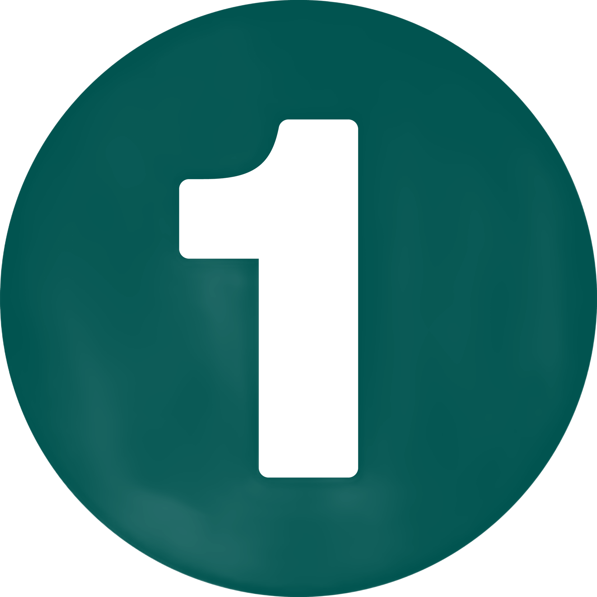White number 1 on a teal green circle icon