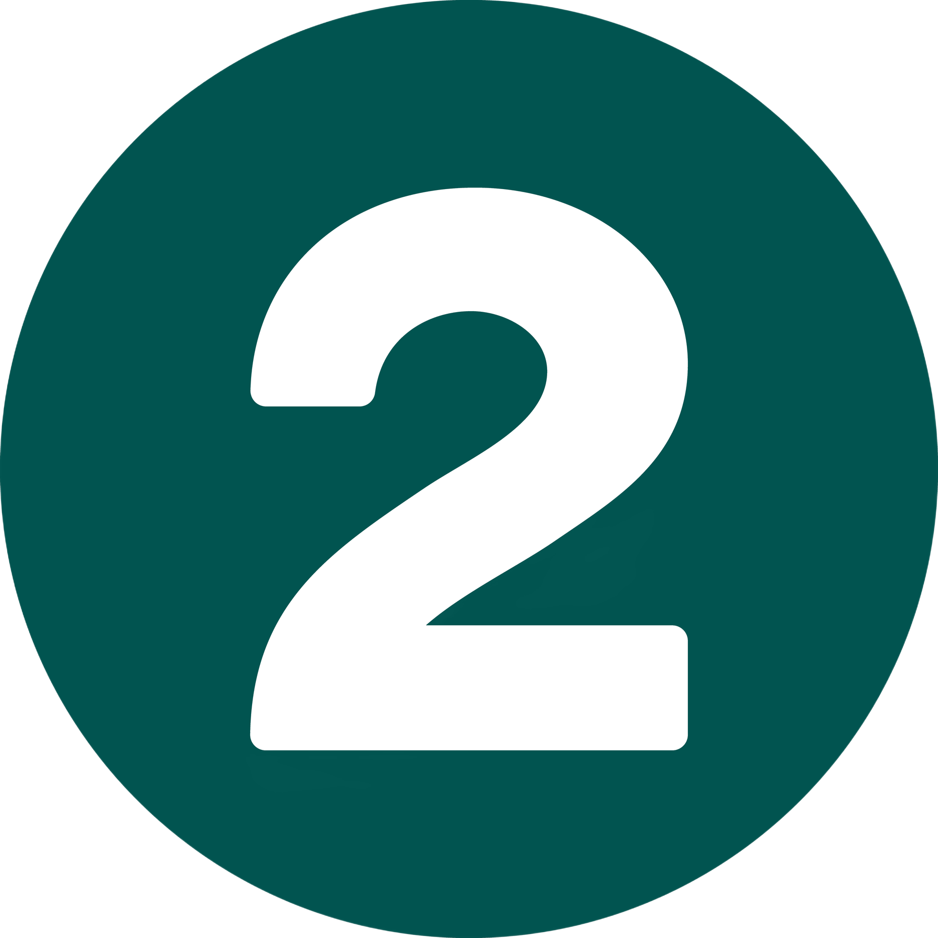 White number 2 on a teal circular background