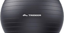 Black TRIDEER exercise ball with horizontal ridges and white logo
