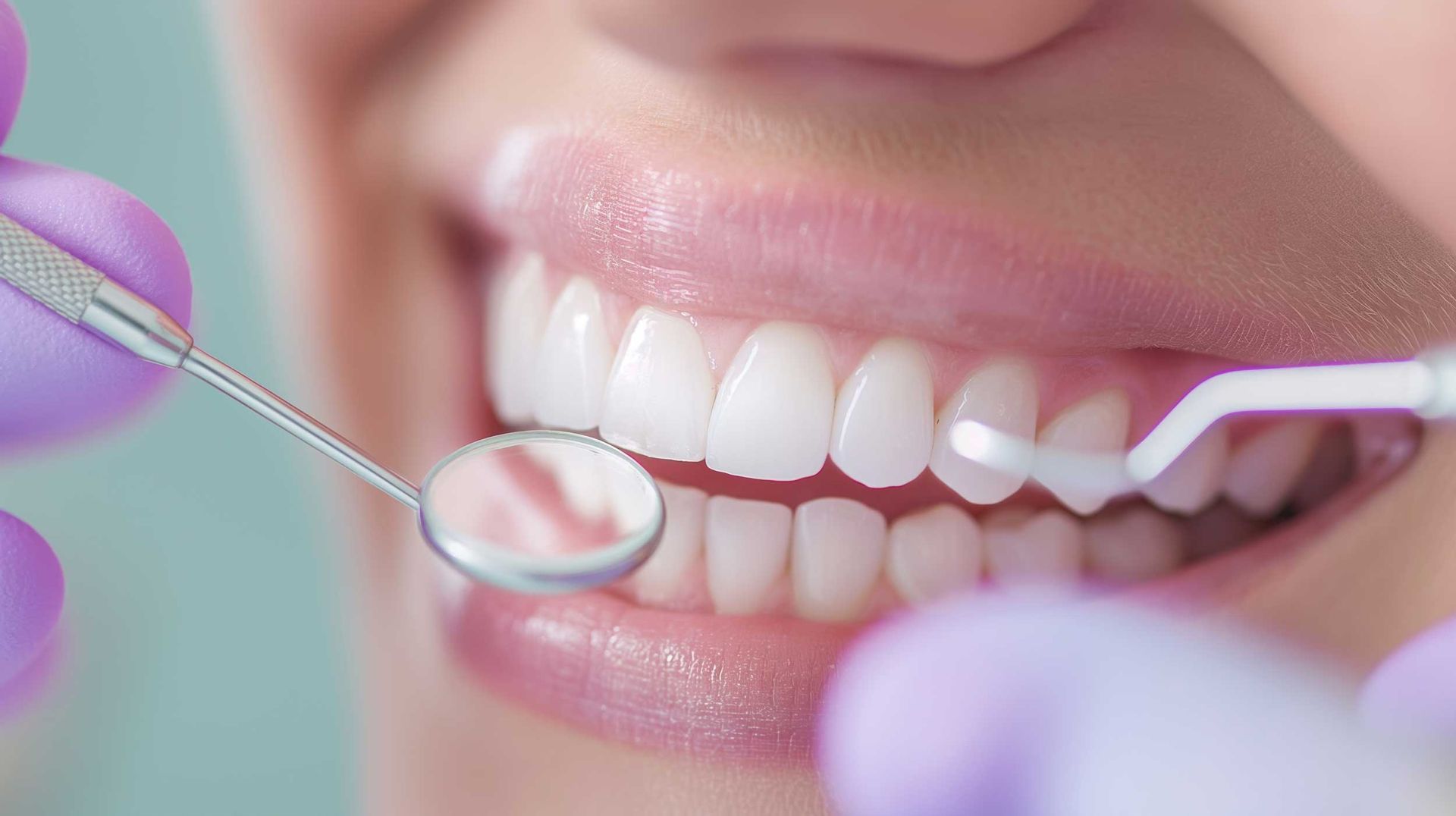 Cosmetic dentist performing teeth whitening.