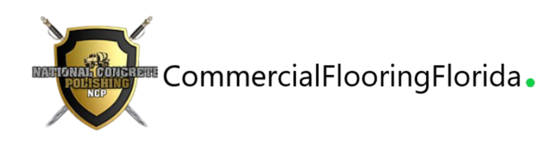 CommercialFlooringFlorida logo with gold shield and black text on white background