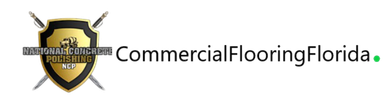 CommercialFlooringFlorida logo with gold shield and black text on white background
