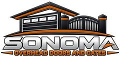 SONOMA Overhead Doors & Gates logo with stylized black, orange, and gray garage door and gate design