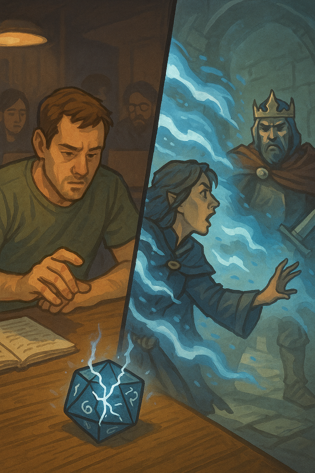 A man and a woman are playing a game of dungeons and dragons.