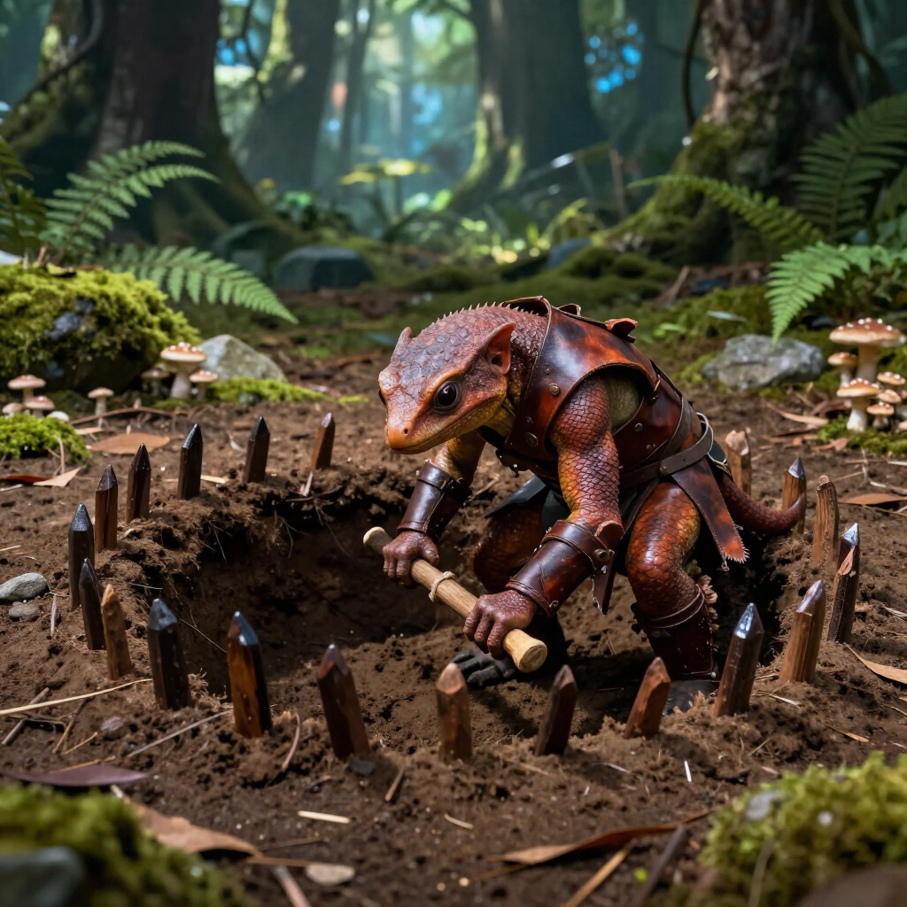 A kobold digging a trap