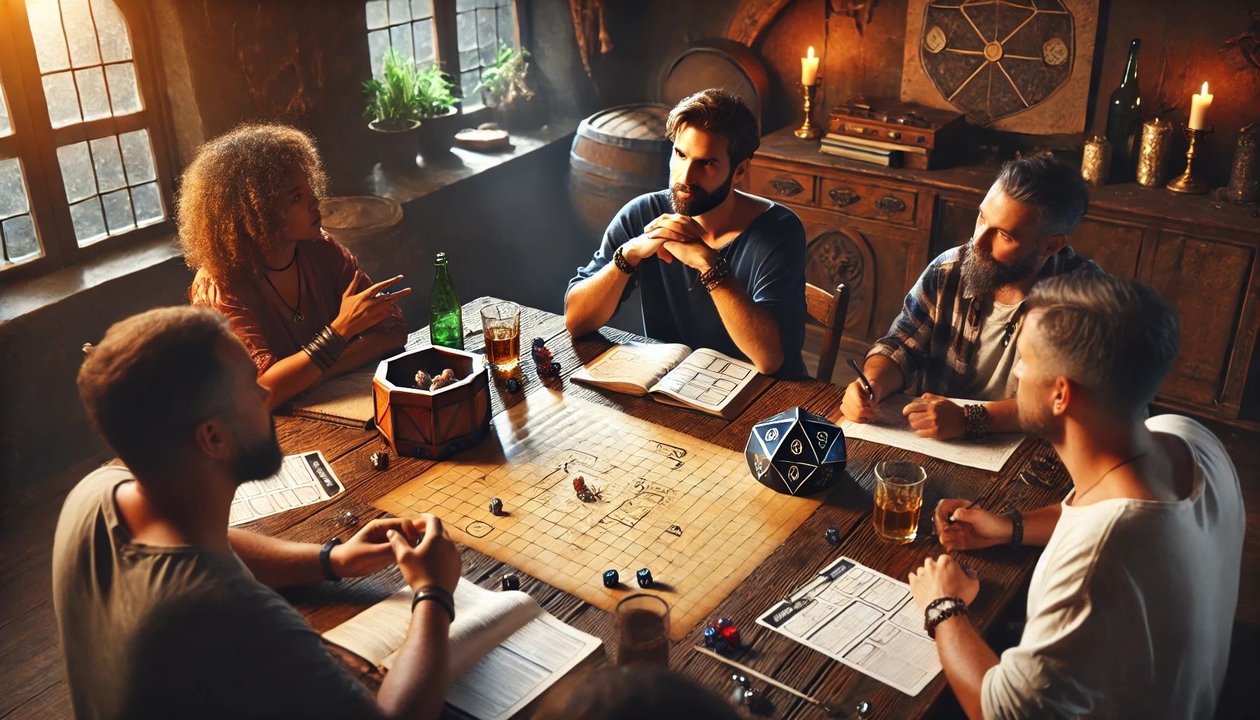 A group of people are sitting around a table playing a board game.