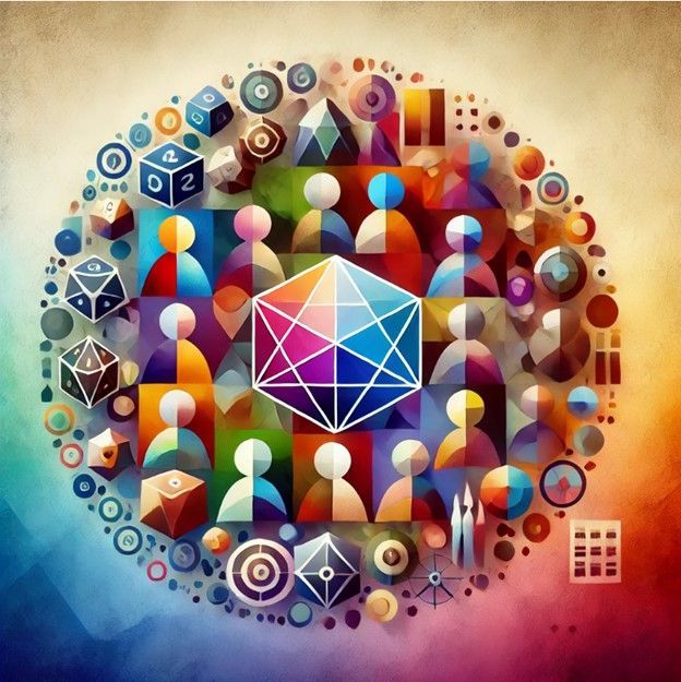 A colorful circle with a cube in the center