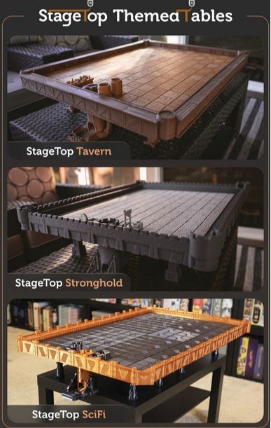 Stage top themed tables are shown on a poster