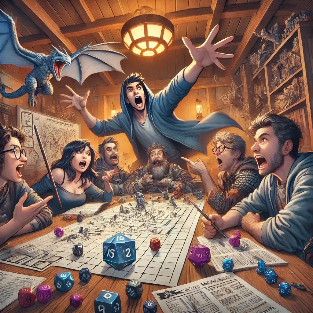 A group of people are sitting around a table playing a game of dungeons and dragons.