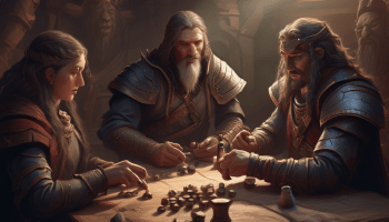 A group of people are sitting around a table playing a game of chess.