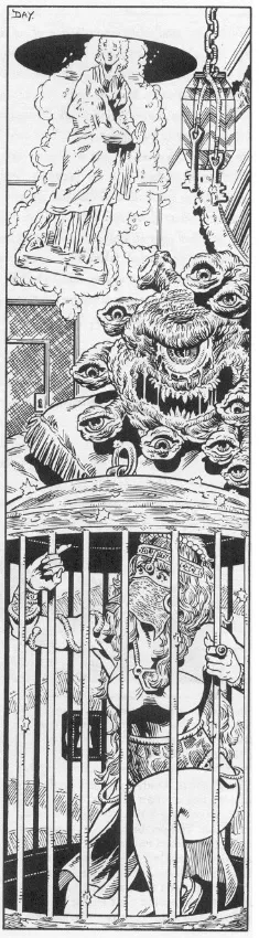 Comic panel shows figures inside and outside of prison bars.
