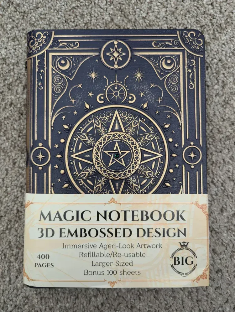 A magic notebook with a 3d embossed design