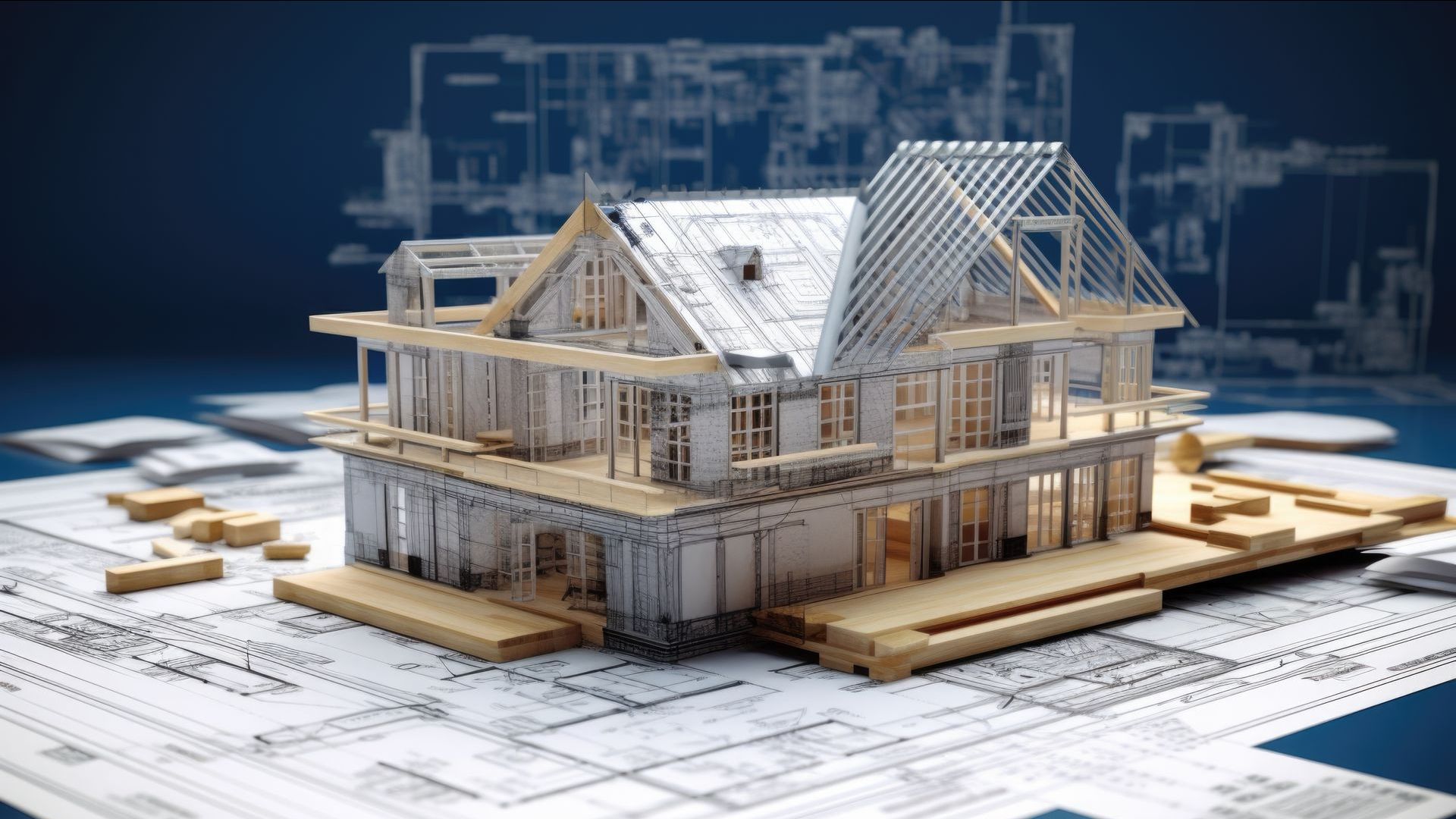 Two Construction Workers Are Standing In Front Of A House Under Construction