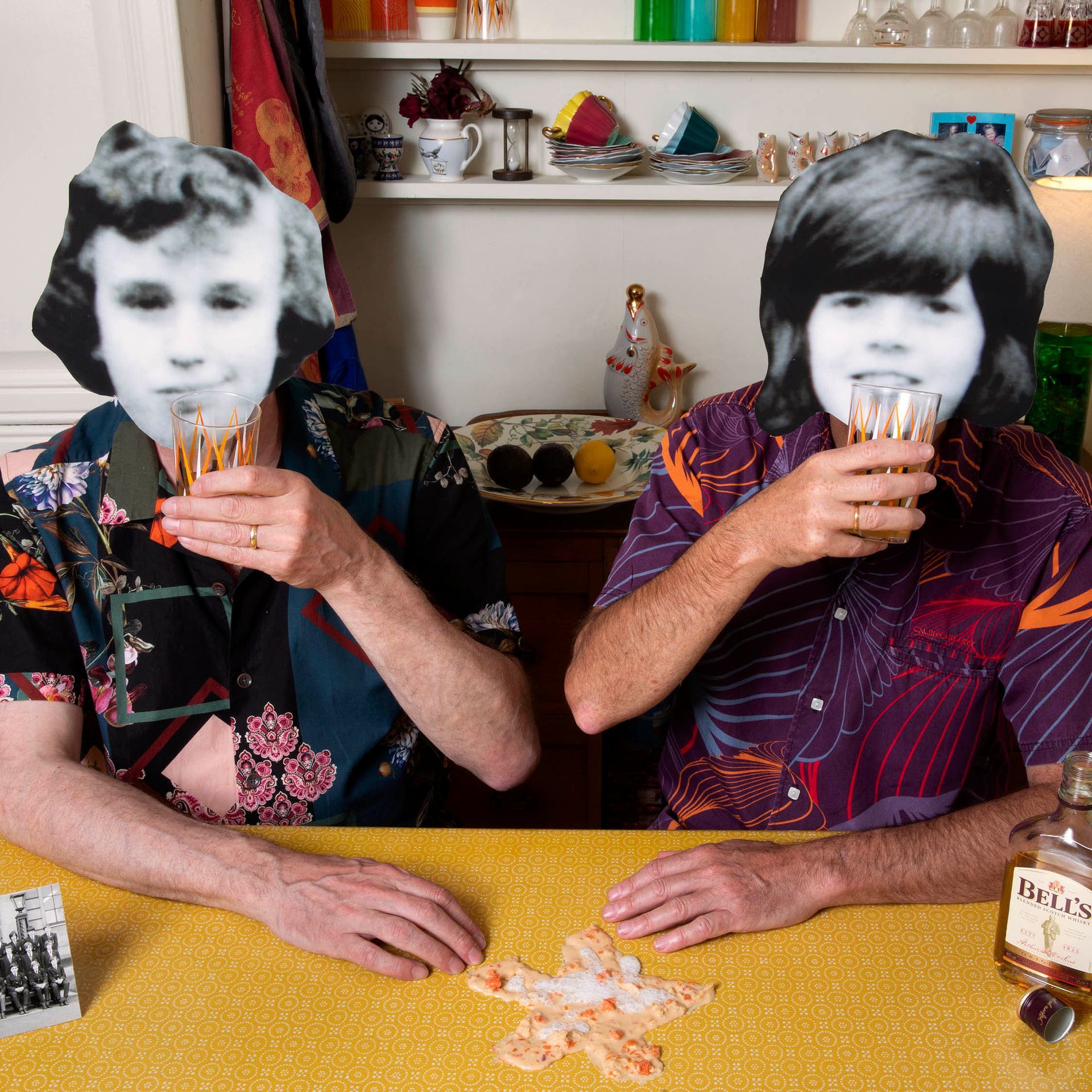 This series was made in 2019. I was thinking about memories from the past and issues around what is remembered and what is lost. I made photographic masks from archival images of myself, my sister, various school friends, and even an ex-girlfriend.
I decided to use a framework in each image of black and white masks and black and white archival photographs. I like a formal structural thread to run through a group of images.