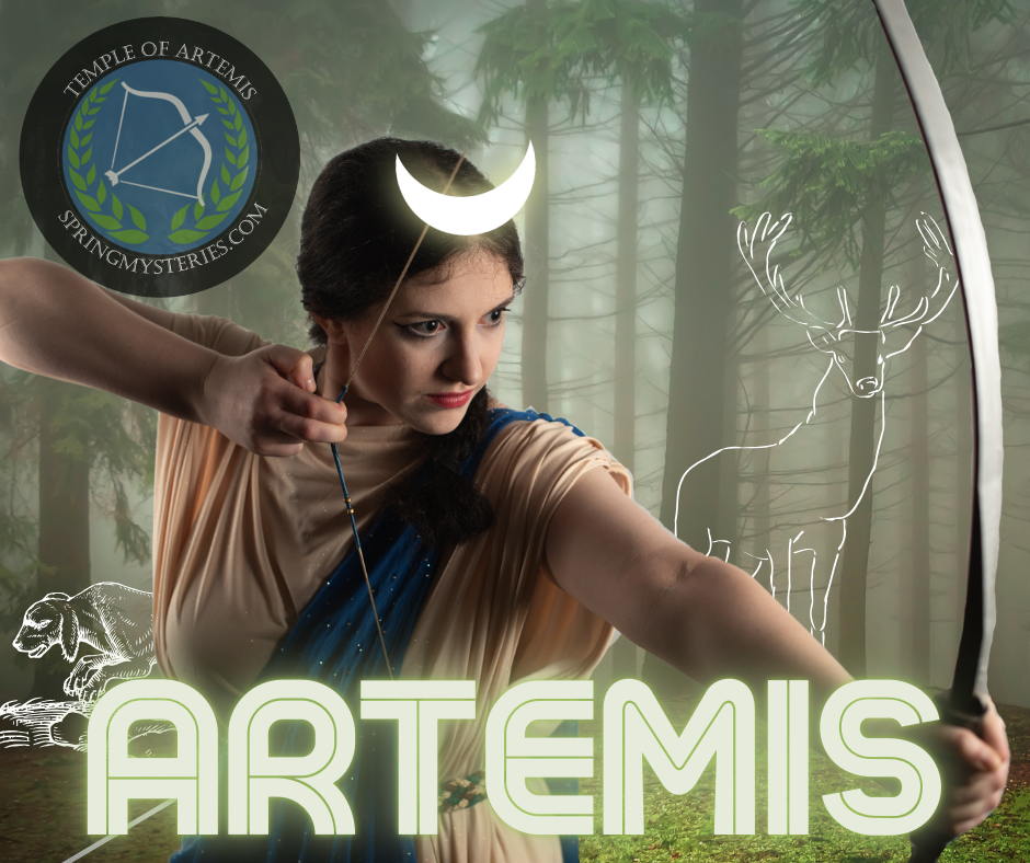 A logo for springmysteries.com with a pentagram and crescent moons