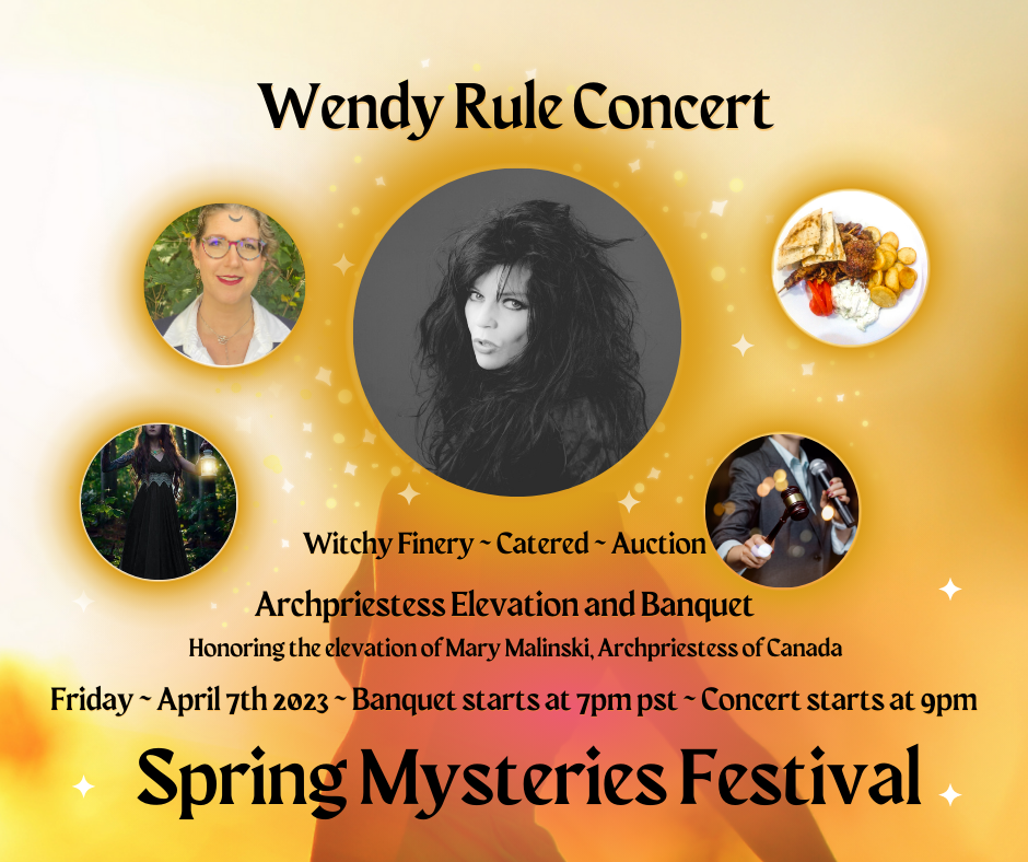 A poster for wendy rule concert at the spring mysteries festival