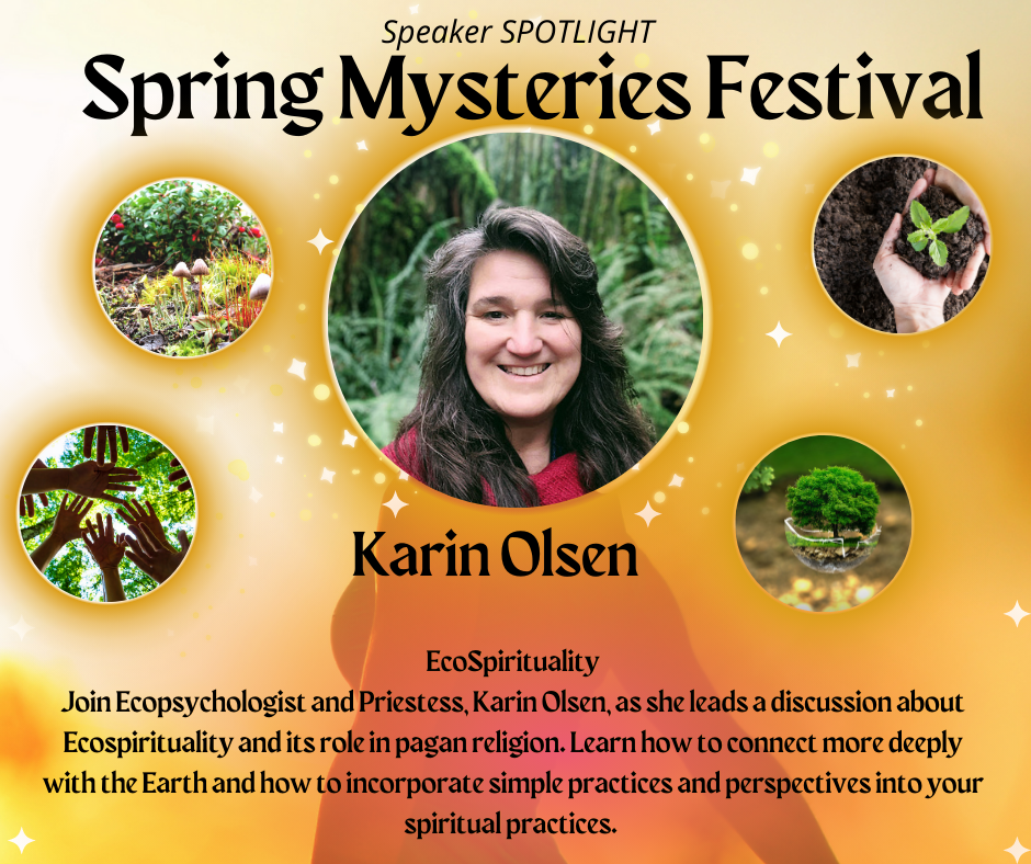 A poster for the spring mysteries festival with Karin Olsen