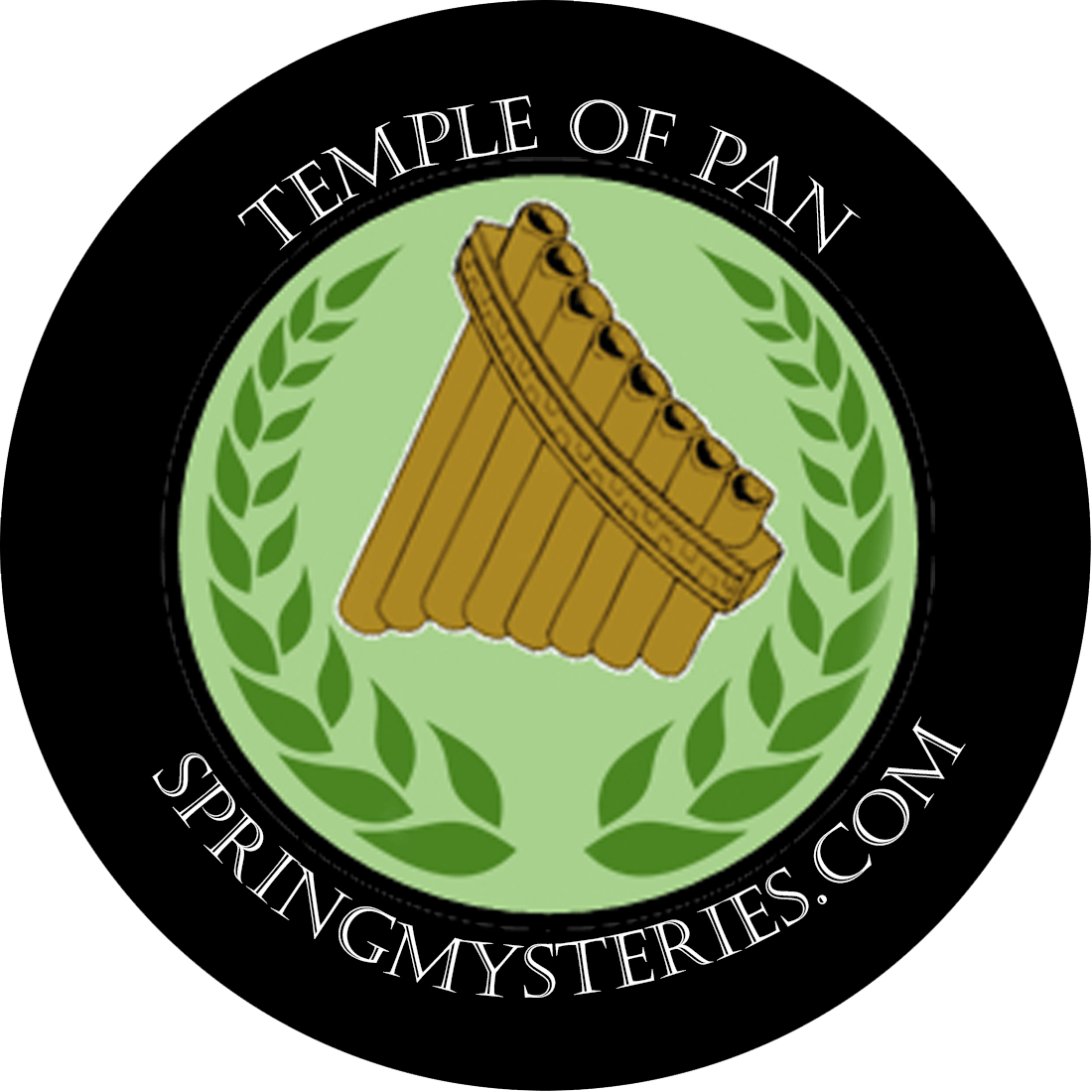 A logo for the temple of pan springmysteries.com