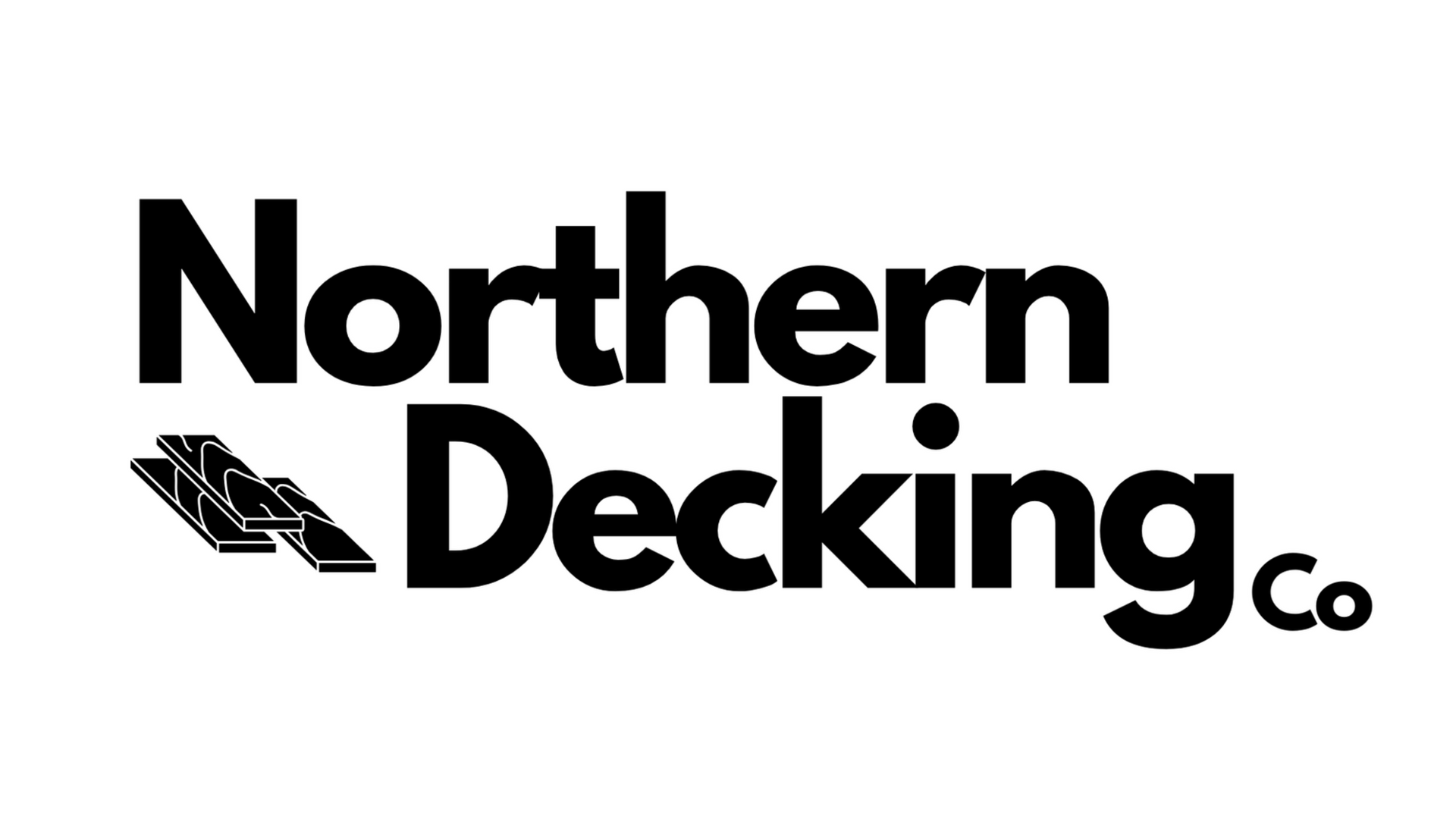 Black logo for Northern Decking Co. featuring a stylized graphic of stacked decking boards to the left of the text.