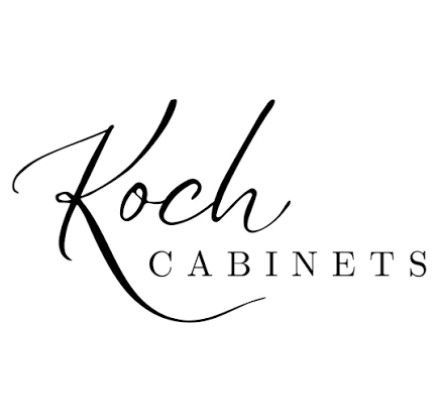 Koch Cabinets logo in black cursive and serif text on a white background