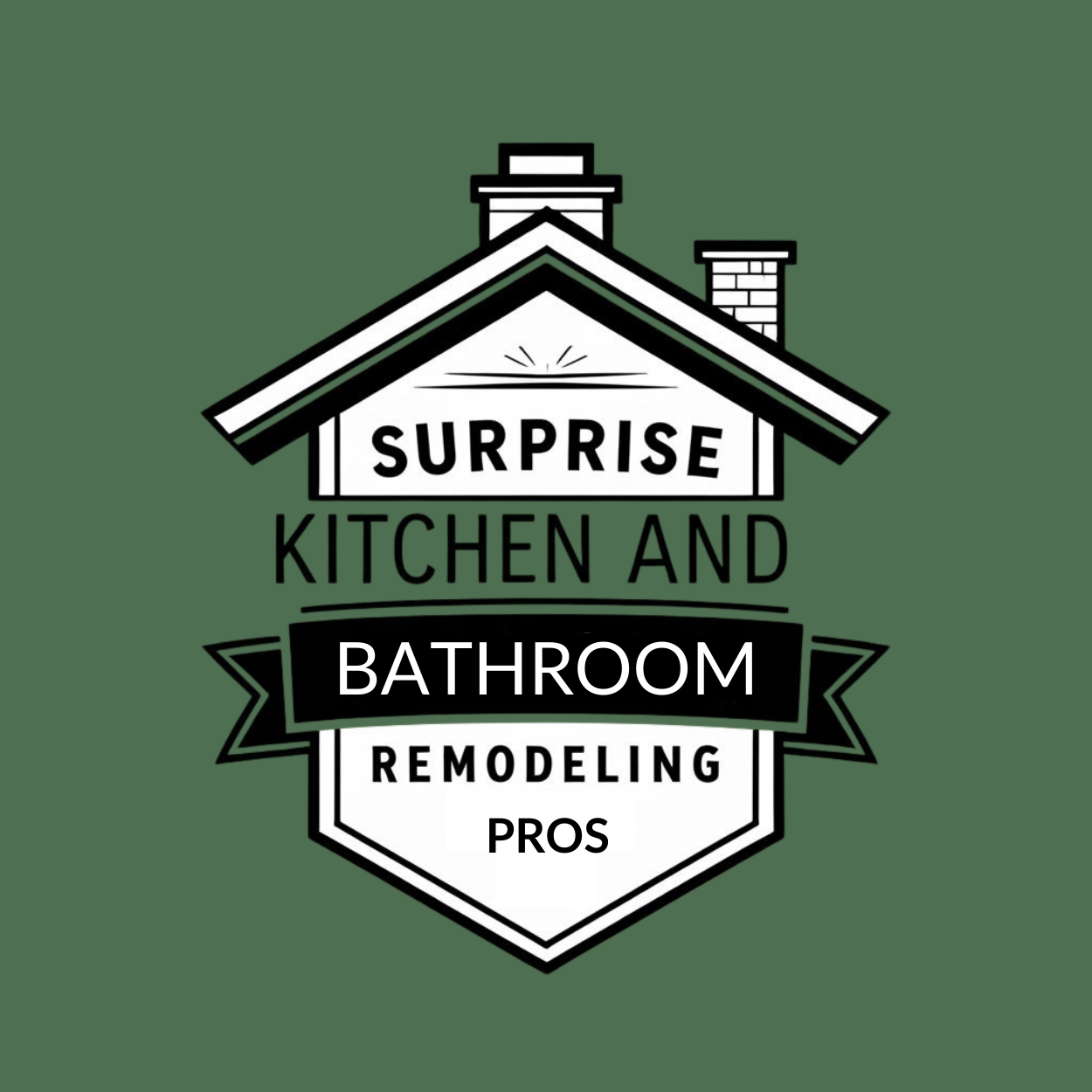 Logo for Surprise Kitchen and Bathroom Remodeling Pros with roof icon.