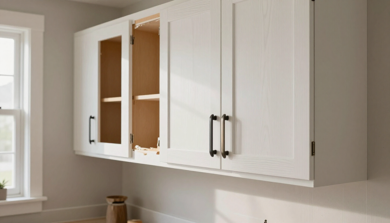 White kitchen cabinets with clean doors and black handles after kitchen and bathroom remodeling in Surprise, AZ