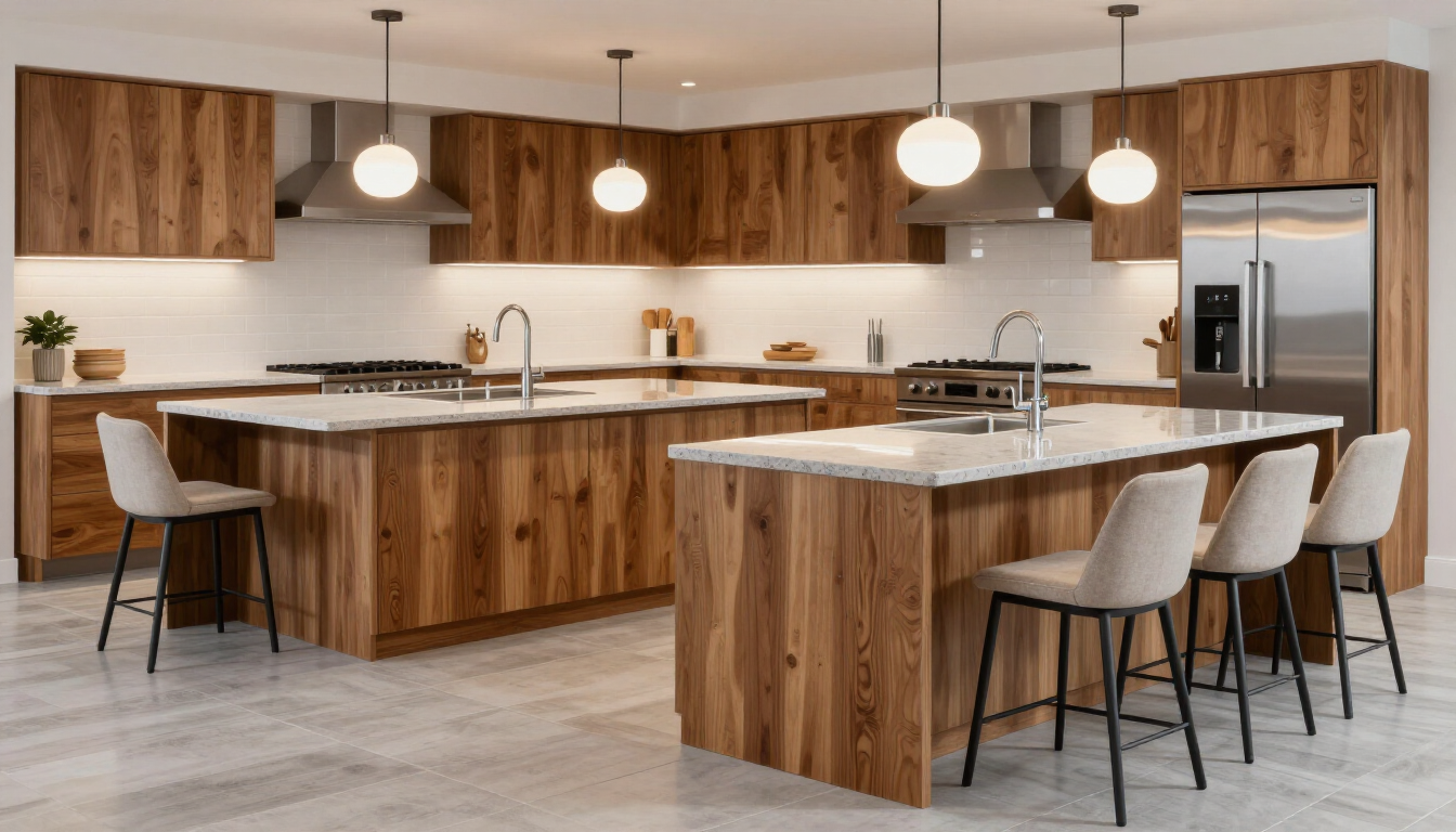 Finished kitchen with wood cabinets, island seating, after kitchen and bathroom remodeling in Surprise, AZ