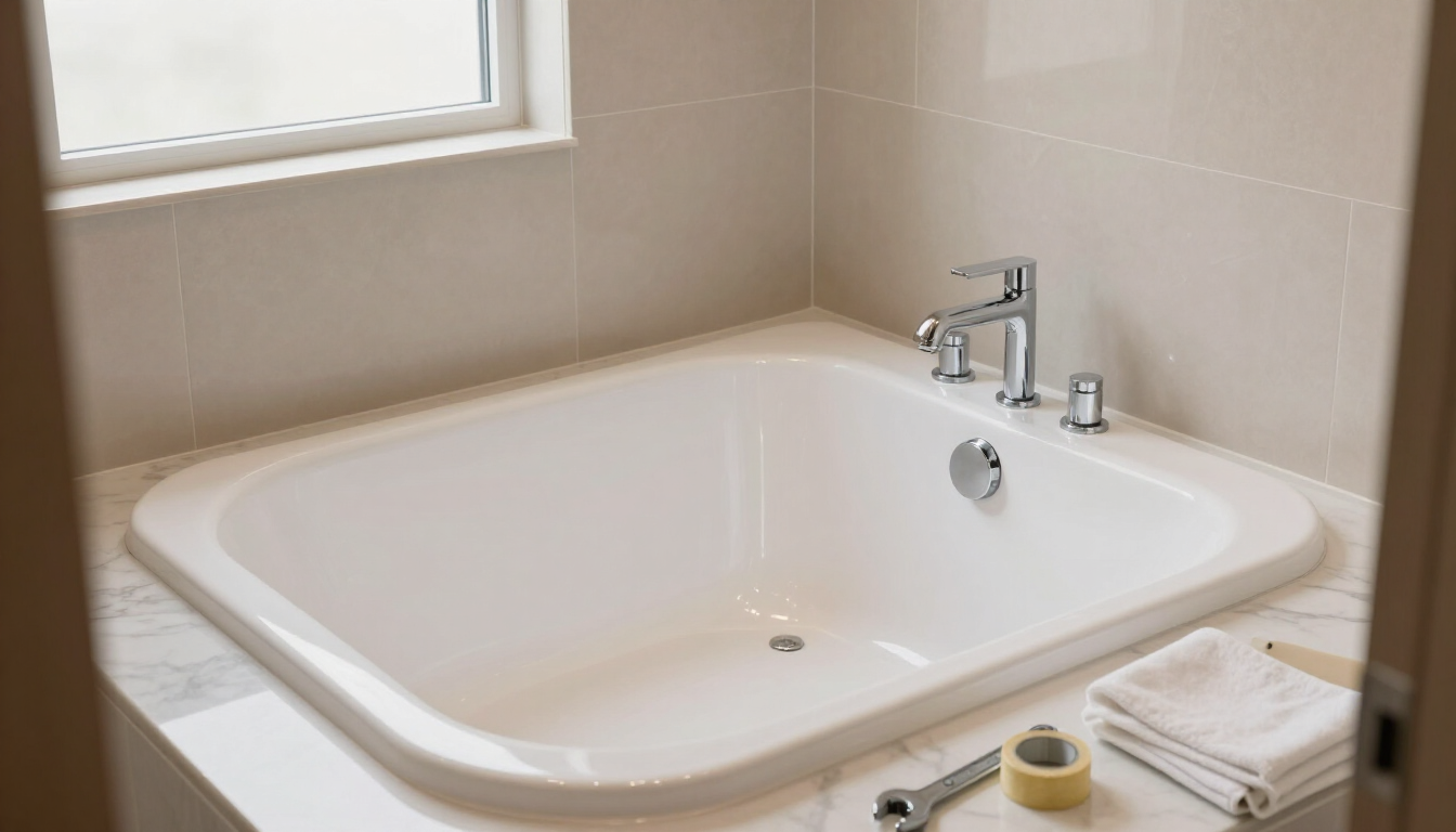 White drop-in bathtub with chrome fixtures and tiled surround after kitchen and bathroom remodeling in Surprise, AZ