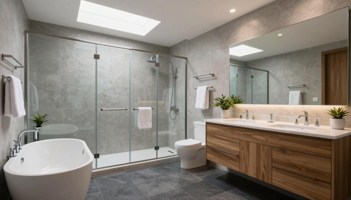 Updated master bathroom with large glass shower, double vanityfrom kitchen and bathroom remodeling in Surprise, AZ