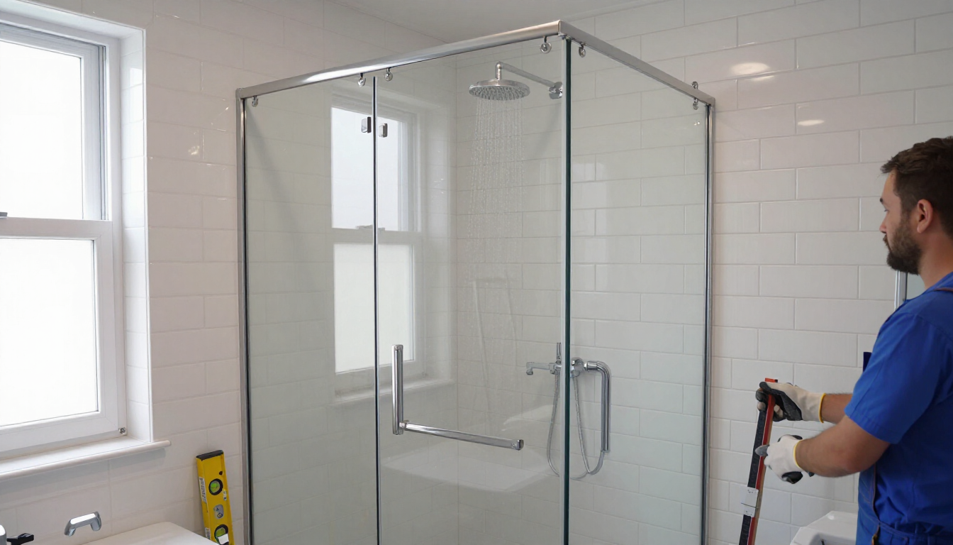 Glass shower enclosure being installed in a bright bathroom during kitchen and bathroom remodeling in Surprise, AZ