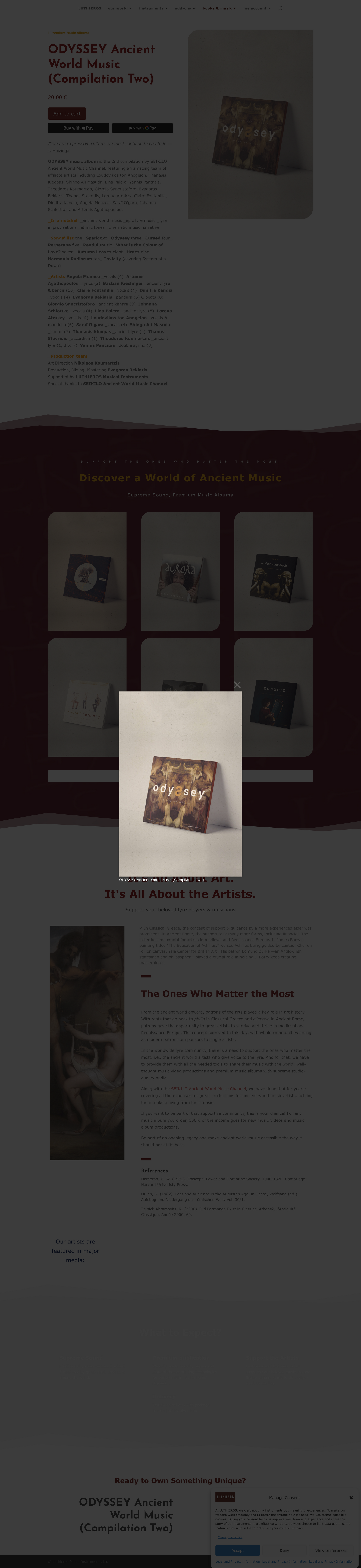 Donkere webpagina met een gecentreerde pop-up die een kleine productfoto en omringende miniatuurafbeeldingen toont.