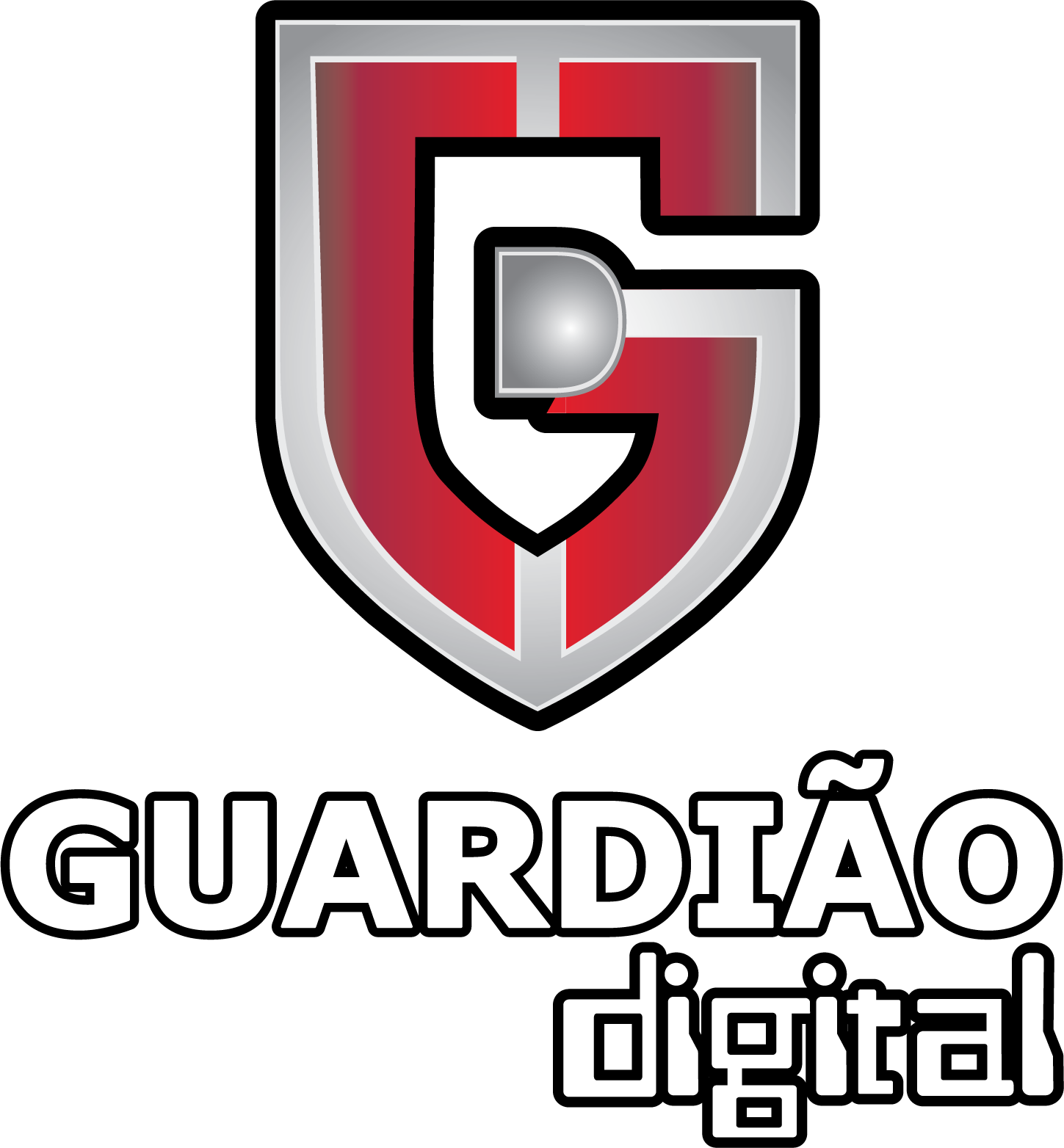 O logotipo do guardião digital é um escudo vermelho e prata com uma ag nele.