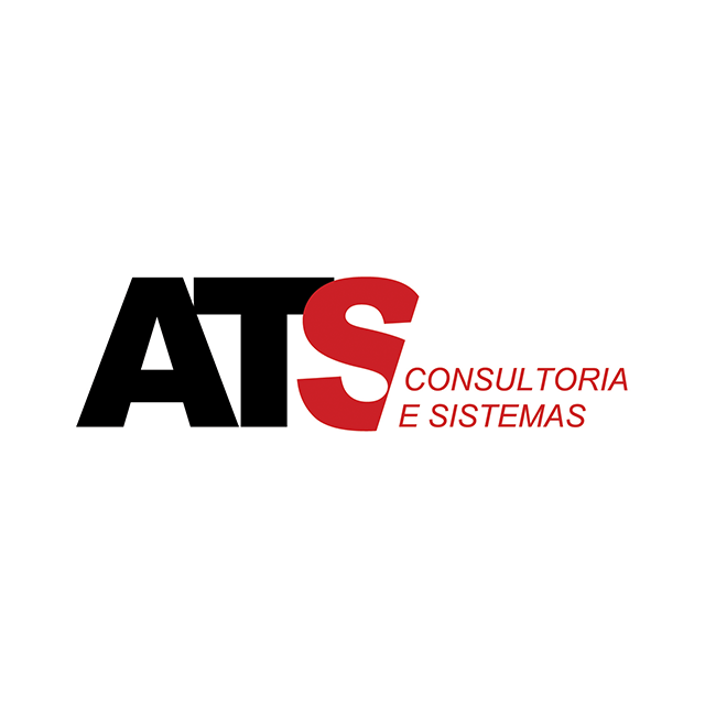 A black and red logo for ats consultoria e sistemas
