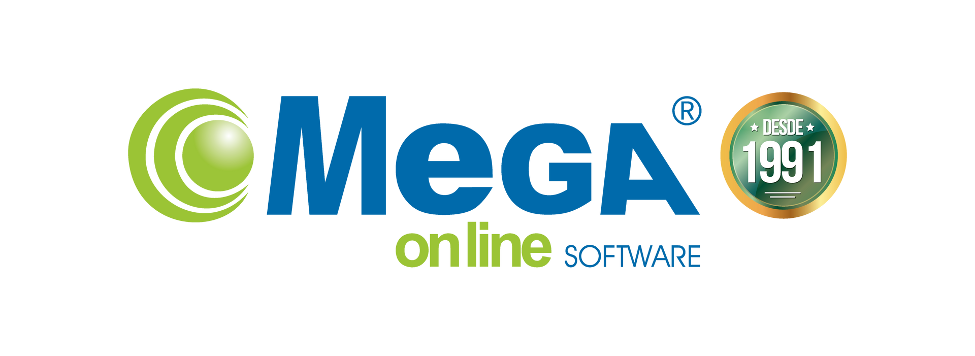 Um logotipo para o software on-line ômega é mostrado em um fundo branco