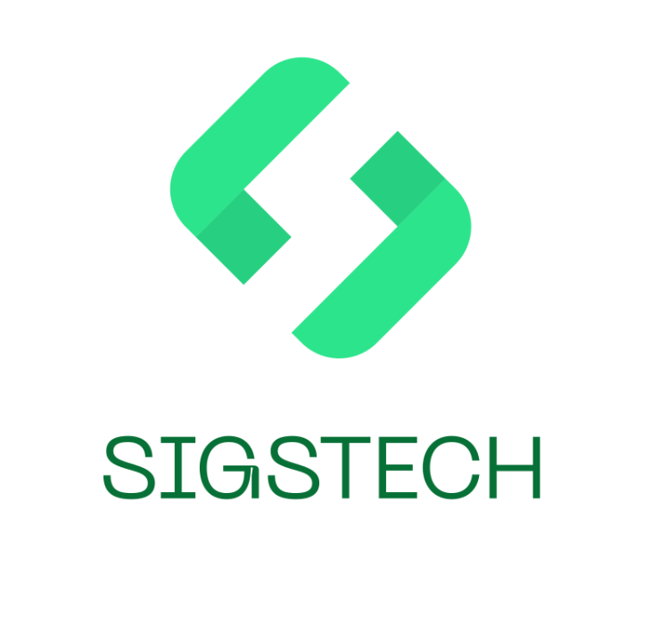 Um logotipo sigstech verde com um fundo branco