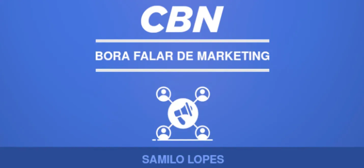 Uma placa azul que diz cbn bora falar de marketing