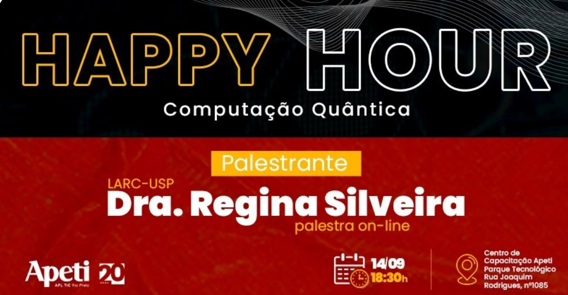 Um cartaz para um happy hour com a dra. regina silveira