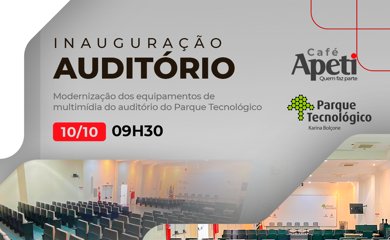 Um anúncio de um auditório chamado café apeti