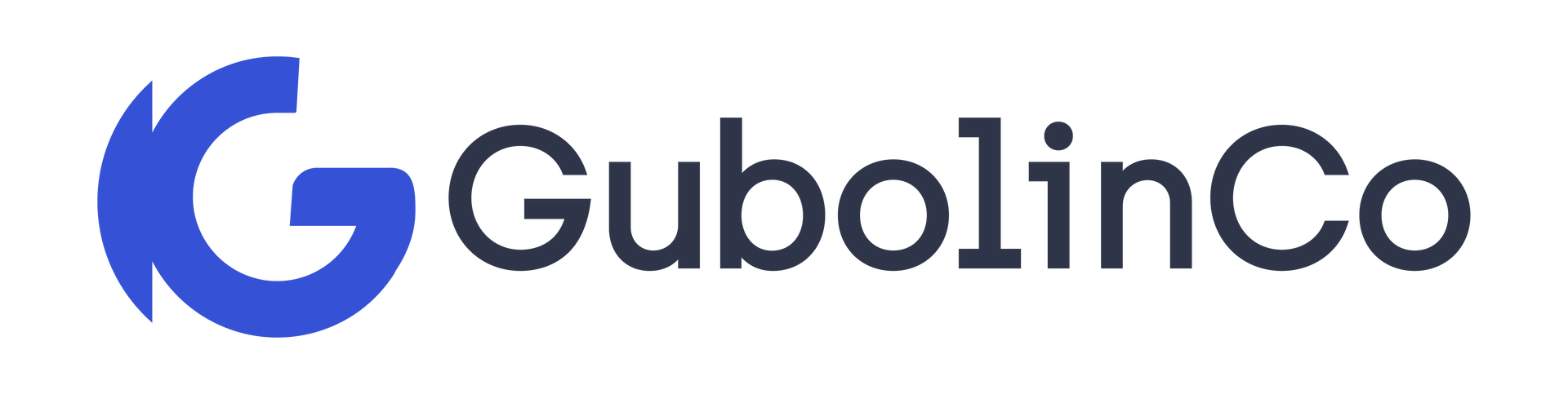 Um logotipo azul e branco para ggubolinco em um fundo branco.