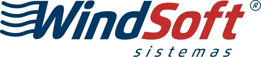 Um logotipo azul e vermelho para sistemas windsoft