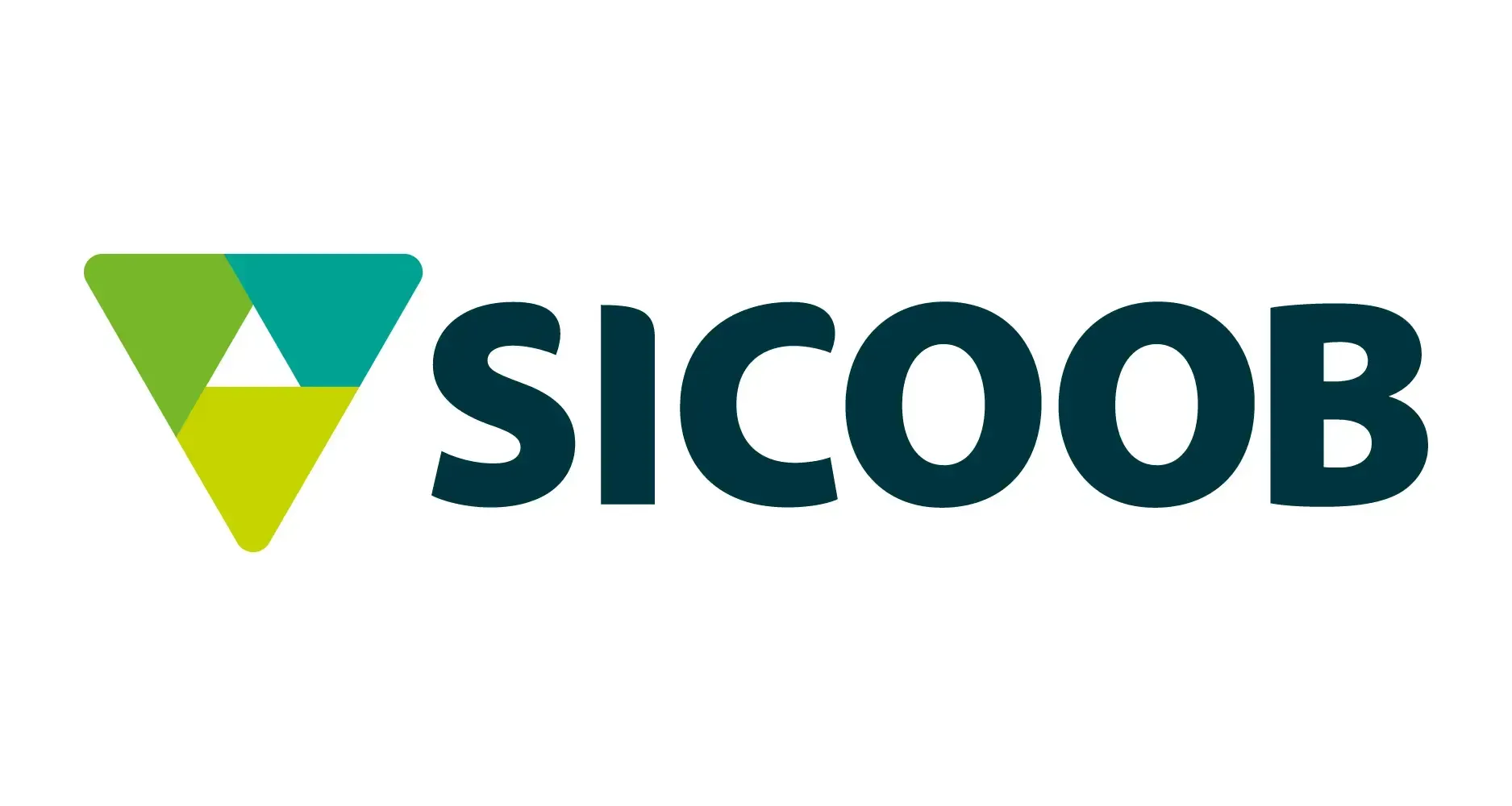 O logotipo do sicoob é verde e preto com um triângulo no meio.