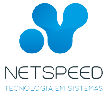 A blue and white logo for netspeed tecnologia em sistemas