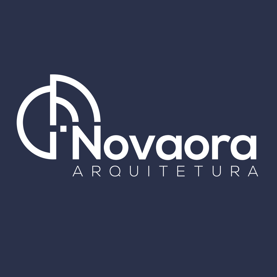 The logo for novaora arquitetura is on a blue background.