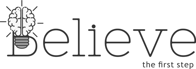 Um logotipo para uma empresa chamada acredite no primeiro passo