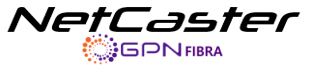 Um logotipo para netcaster gpn fibra em um fundo branco