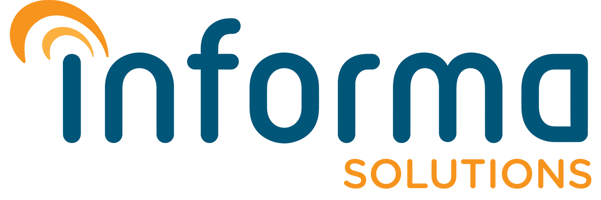 Um logotipo azul e laranja para soluções de informação