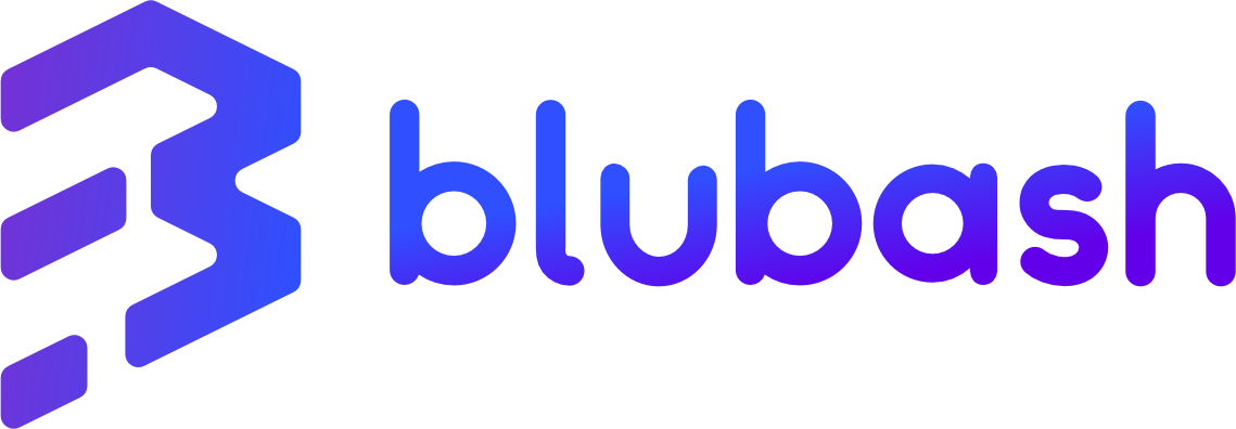 Um logotipo azul e roxo para uma empresa chamada blubash.