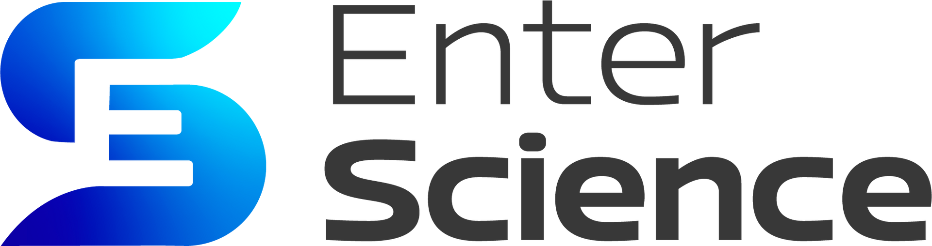 Um logotipo para enter science com um s azul em um fundo branco.