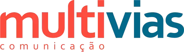 A red and blue logo for multivias comunicacao